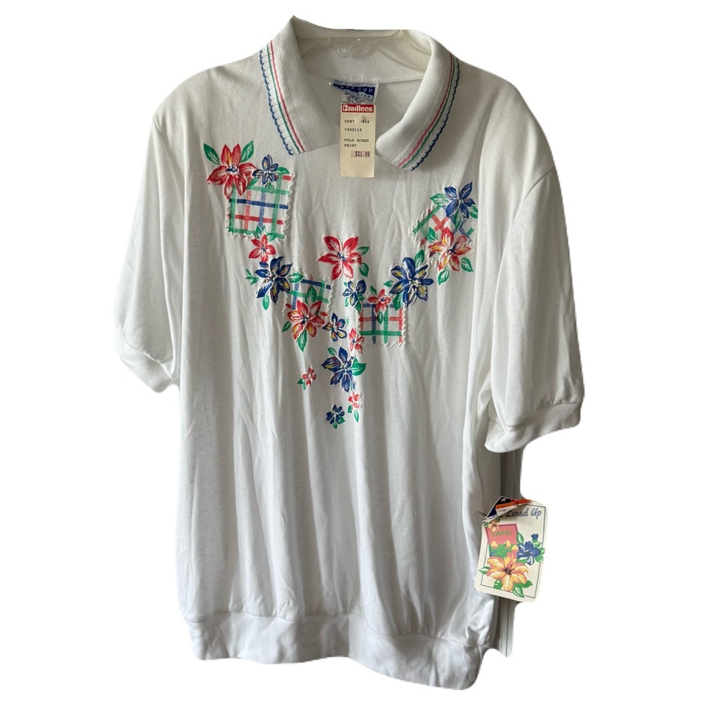 VINTAGE ! 90’s Cape Cod NWT White Polo with Floral Embroidery